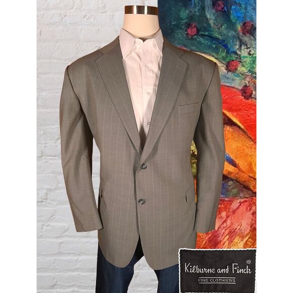 Kilburne and Finch 48R Gray Blue Pinstripe Blazer Casual Sport Coat Jacket - Picture 5 of 15